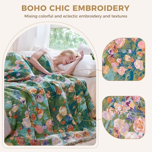 LUTBM Boho Throw Blanket for Bed 60"x80", All Season Cotton Couch Blankets - Image 3