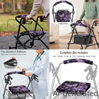 LedBack 3 Pcs Sets Rollator Walker Accessories Purple Butterflies Lightweight Rollator Walker Seat & Backrest Covers, Rollator Storage Basket - Image 4