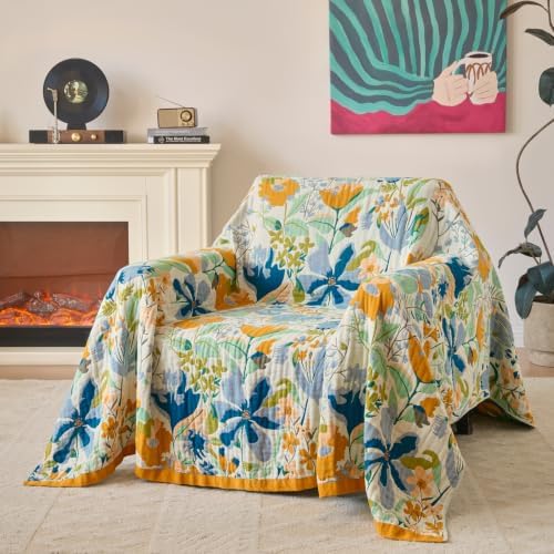 Boho Throw Blanket, 100% Soft Cotton Floral Quilt, Twin 60"x 80" - Image 5