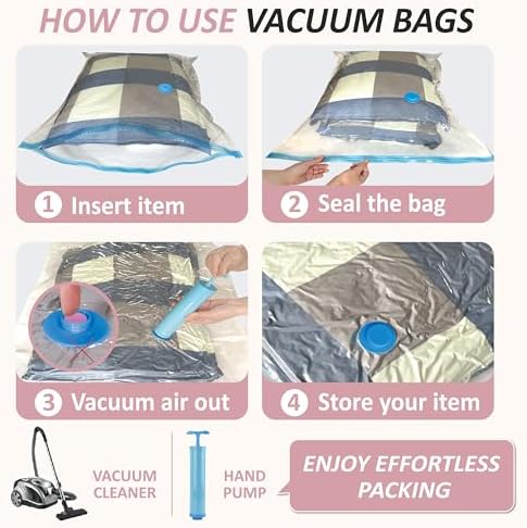 Cozy Essential Vacuum Storage Bags, 80% Compression Vacuum Seal Space Saver Plastic Packaging Bags for Clothes, Blankets, Pillow, Bedding, Comforters, Sealer Clothing Storage,6 XXL Jumbo - Image 6