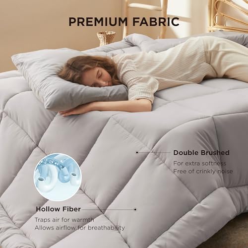 Bedsure Comforter Duvet Insert - Quilted Comforters King Size, All Season Duvet, GentleSoft Down Alternative Bedding, with 8 Tabs, Gifts for Women/Men, Light Grey, King 90 x 102 Inches - Image 3