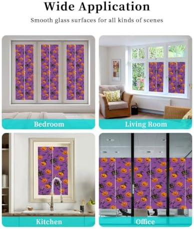 Window Privacy Film Frosted, Pumpkins Halloween Reusable Static Cling Window Tints, Horror Haunted Houses Purple Heat Control Windows Films for Offices, Balcony, 29.5 x 118 Inches - Image 7