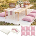 Beeveer 8 Pcs Light Pink Picnic Kit Extra Large Outdoor Boho Picnic Blanket 91x71'', Low Table Runner, 6 Throw Pillow Covers, Woven Cotton Yarn Oversize Washable Beach Blanket for Camp Wedding Garden by Beeveer