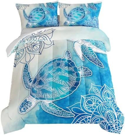 HOSIMA Sea Turtle Queen Comforter Set,Coastal Bedding with 2 Pillowcases. by HOSIMA