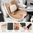 FLORICH 2 in1 Truck Seat Cushion and Lumbar Support Pillow Memory Foam Car Seat Cushion with Adjustable Strap for Truck Driver Long Drives, Fits Semi Truck Seat,Car,Office&Gaming Chair(Light Brown) - Image 2