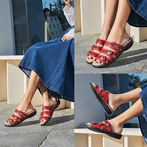 Women's Comfort Leather Slides Lightweight Flat Sandals Cute Slip On Casual Walking Slippers - Image 2