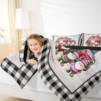 Christmas Gnomes Comforter Set Rustic Farmhouse Red House Xmas Bedding Sets King,Black White Buffalo Check Plaid Comforter For Kids Teen Adults New Year Gifts,Wooden Board Quilt Duvet 2 Pillowcases - Image 6