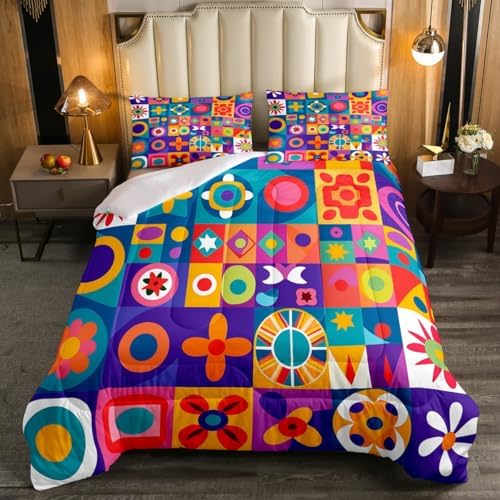 Erosebridal Watercolor Geometric Toddler Bedding Set,Mexican Talavera Tile Comforter Set for Kids Room Decor,Colorful Rainbow Quilt Bed Set Abstract Style Down Comforter 2Pcs by Erosebridal