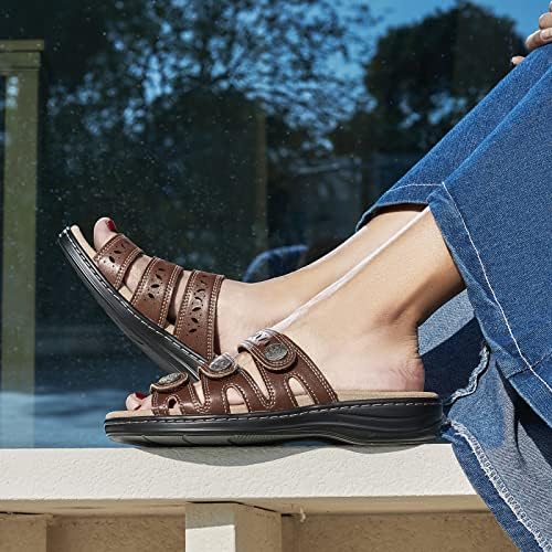 Women's Comfort Leather Slides Lightweight Flat Sandals Cute Slip On Casual Walking Slippers - Image 3
