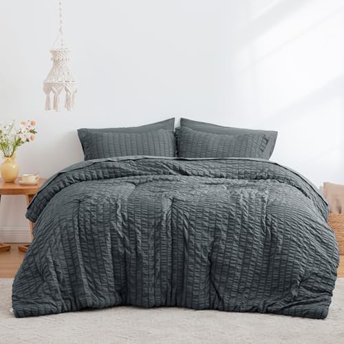 Seersucker Charcoal Grey Twin XL Comforter Set, 5-Piece Bed in a Bag - Image 2