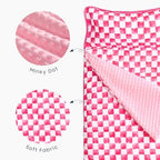 Wake In Cloud - Toddler Nap Mat with Pillow and Minky Fleece Blanket, for Kids Boys Girls Ages 3 Plus in Daycare Preschool, Roll Up Sleeping Bag, Gingham Grid Checkered, Hot Pink White, Standard - Image 6