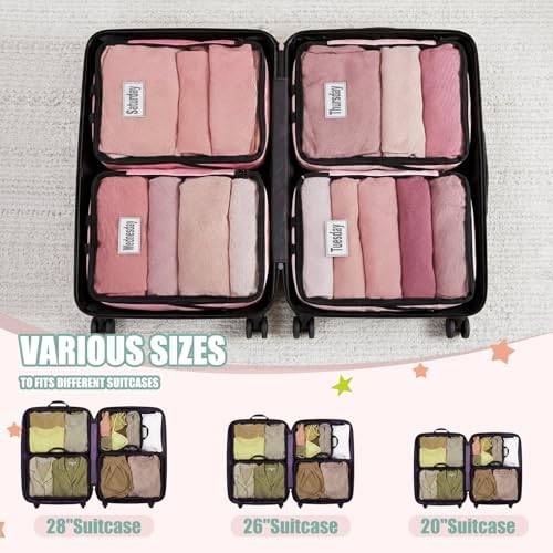 7 Pcs Packing Cubes for Travel Days of Week, Morandi, L - Image 4