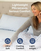 King Pillow Cases - 10 Pack Pillowcase Covers - 20" x 40" (Blue Stripes) - Image 3
