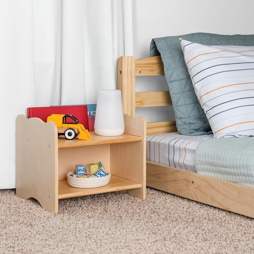 Ocodile Kids Nightstand for Floor Beds, Solid Wood Small Bedside Table with Book Pocket, Low Tiny Nightstand for Nursery, Toddler & Kids Room, Montessori Style Side Table - Varnished by Ocodile