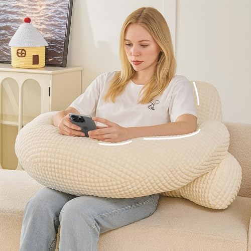 17" Reading Pillow for Bed,U Shaped Arm & Elbow Support,White Flannel by PAJEO