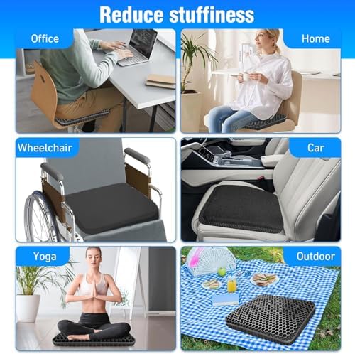 Gel Seat Cushion for Long Sitting Hip Pain, 20x20inch Jumbo Thick Soft & Breathable Cushion for Wheelchair Gel Seat Cushion for Office Home Chairs (Black) - Image 6