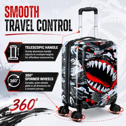 5PCS Kids Luggage Boys Suitcase Set, 16" Hardside Carry-on Shark - Image 6