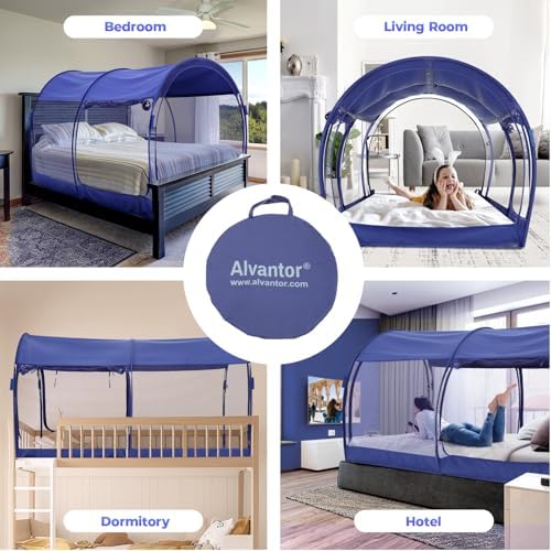Alvantor® Mosquito Net Bed Canopy Bed Tents Dream Tents Privacy Space Full Size Sleeping Tents Indoor Pop Up Portable Frame Breathable Cottage Navy (Mattress Not Included) - Image 2