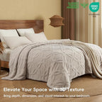 PHF Soft Sherpa Fleece Blanket Twin, Tufted Jacquard, 01-Oak - Image 3