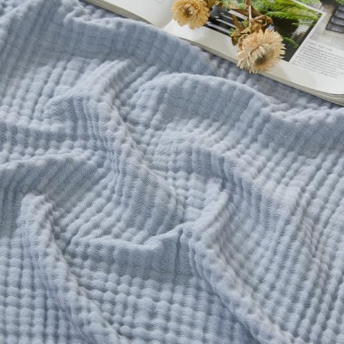 EMME Muslin Cotton Blanket Adults Heather Dusty Blue Throw XL 50"x70" by EMME