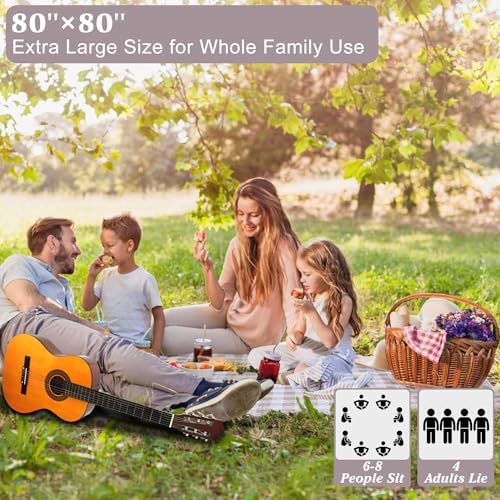 HX&OD Outdoor Picnic Blanket, Extra Large, 80''x80'' Waterproof Foldable Blankets Gingham Picnic Mat for Beach, Camping Grass Lawn Park Accessories Cute Couple Ideas Wedding (Light Brown, 80”x80”) - Image 3