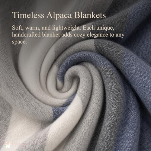 ALPAKITAS Alpaca Wool Blanket – Twin Size, 75 x 38 Inches – Warm & Lightweight – Couch, Bed, or Outdoor Blanket – Gray & Blue - Image 3