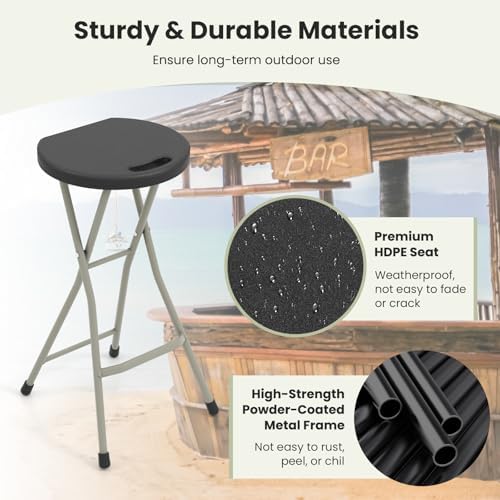 GYMAX Folding Stool, 28in Portable Collapsible Bar Stool with Handle & Steel Frame, 330lbs Sturdy Foldable Lightweight Metal Chair for Home Kitchen Bar, Assembly Free (Set of 3, 28inch) - Image 6