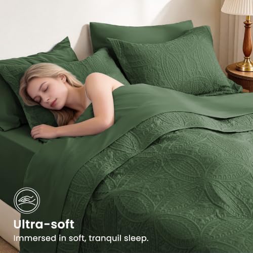 Love's cabin Quilts for Queen Bedspreads, 7 Pieces Bed in a Bag, Dark Green - Image 5