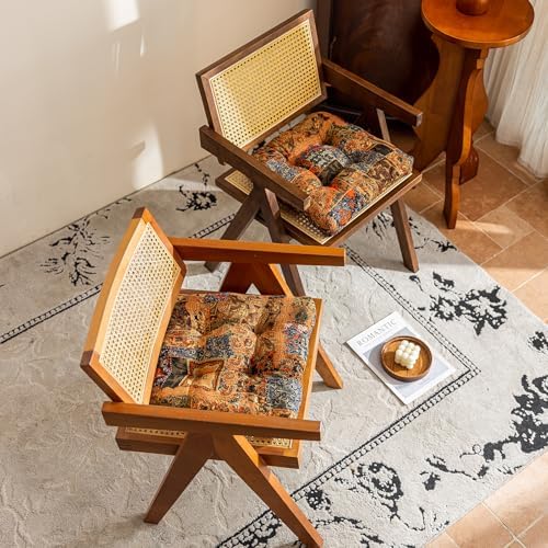 vctops 2 Pack Boho Paisley Chair Cushions with Ties Patchwork U-Shaped Soft Cozy Cotton Linen Chair Pads Non Slip Seat Cushions for Indoor Dining Room and Kitchen Chairs (Tan,18"x18") - Image 3