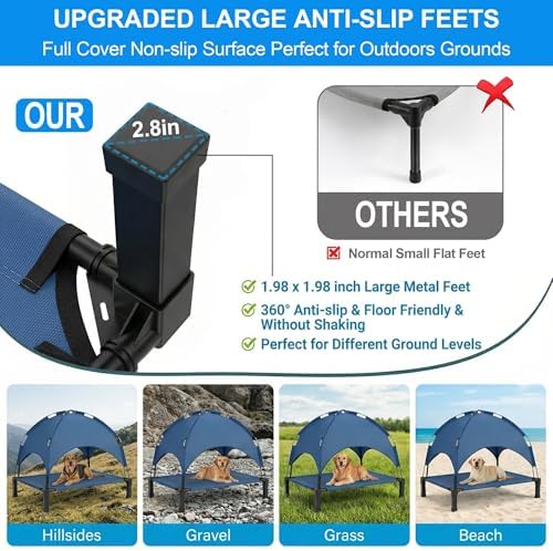 Elevated Dog Bed with Canopy Raised Pet Cot for Large Dogs, Outdoor Dog Cot with Removable Sun Shade Tent, Breathable Mesh Portable Dogs Cot for Camping, Beach, Backyard, Outdoor Use - Image 4