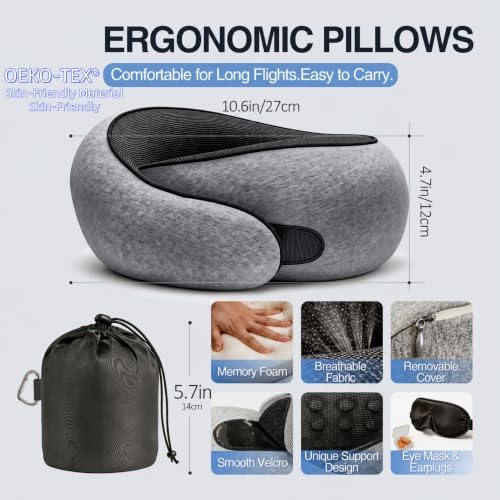 Travel Pillow for Long Flights,Memory Foam Neck Pillow,360° Neck Support - Image 2