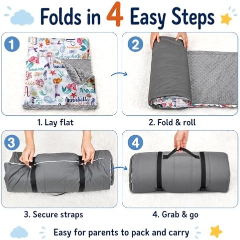 Toddler Nap Mat with Pillow & Blanket for Daycare, Extra Large Kids Nap Mat for Preschool Kindergarten, Roll-Up Sleeping Mat for Boys, Easy Carry Travel Camping Slumber Bag - Image 5