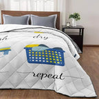 Quilt Oversized King Size Laundry Wash Dry Fold Repeat Luxury Quilted Comforter Soft Lightweight Bedspread Coverlet Reversible Stitched Bed Comforter for All Season 94x116 Inch - Image 3