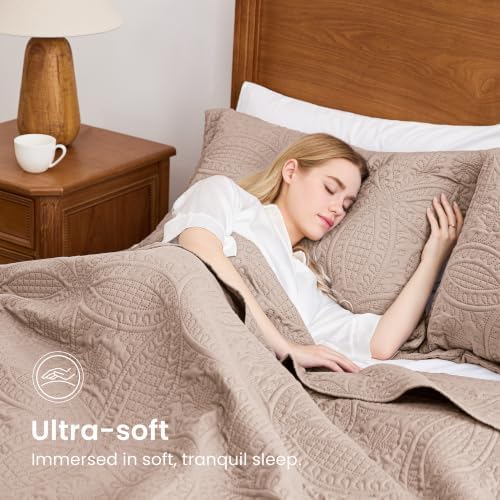 Love's cabin Oversized King Size Quilt Bedding Set Burlwood Bedspreads - Oversized King Lightweight Bedspread Comforter - Coin Pattern Coverlet for All Season - 3 Pieces (1 Quilt, 2 Pillow Shams) - Image 5
