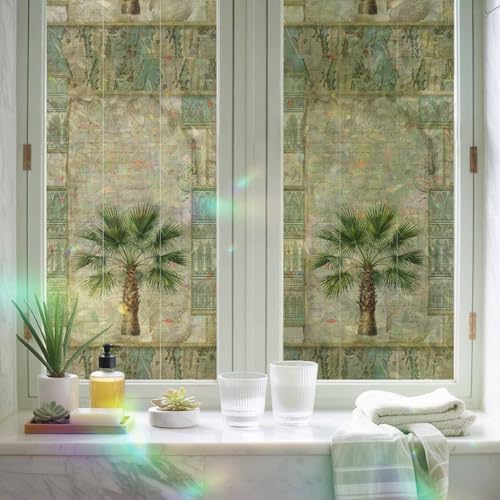 Vintage Palm Trees Window Privacy Film Rainbow Static Cling Stain Glass Window Film for Glass Door, Decorative Heat Blocking Sunroof Decal Sticker for Car 35.4"x78.7" Tropical Summer Botanical Retro - Image 6