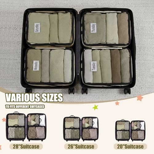 7 Pcs Packing Cubes for Travel Days of Week, Brown, L - Image 4