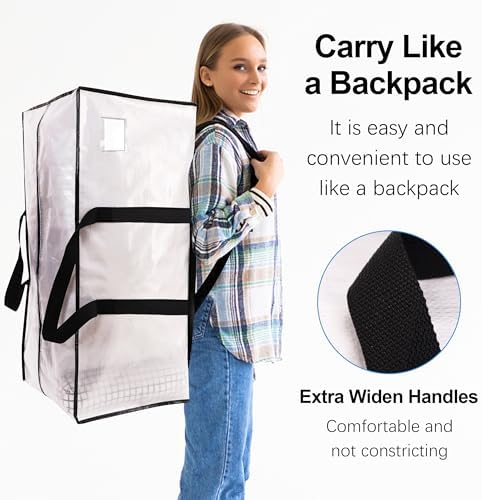 VELVETSURE 6 Pack Heavy Duty Large Moving Bags W/Backpack Straps - Strong Handles & Zippers, Storage Totes For Space Saving, Fold Flat, Alternative to Moving Box and Storage Bin, Semi-Transparent - Image 4