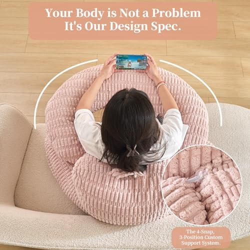 17" Reading Pillow for Bed,U Shaped Arm & Elbow Support,Pink Corduroy - Image 4