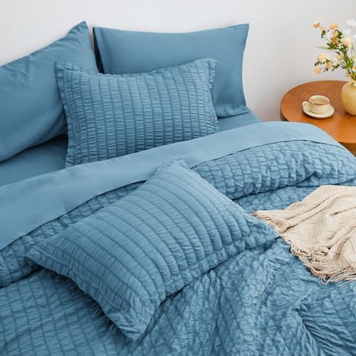 Seersucker Misty Blue Queen Comforter Set, 7-Piece Bed in a Bag - Image 4