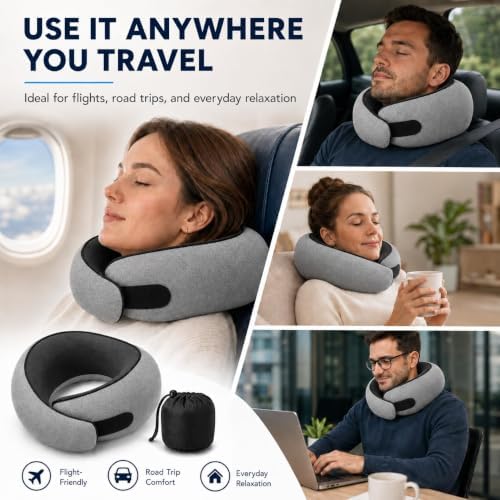 Travel Pillow for Airplane, Memory Foam Neck Pillow for Travel with Chin Support, Washable Cover & Storage Bag, Ergonomic 360° Neck Support for Long Flights, Car, Office, Home, Max Grey - Image 3