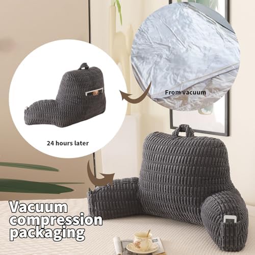 Large Reading Pillow for Sitting Up with Arms,Gray Corduroy - Image 4