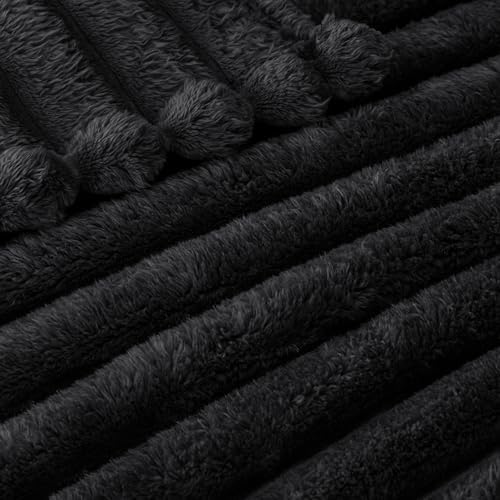 Exclusivo Mezcla Striped King Size Fleece Blanket for Bed, Black - Image 4