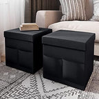 Set of 2 Ottomans with Storage Pockets - 15-Inch Folding Foot Rests or Storage Organizers for Bedroom, Living Room, or Dorm by Lavish Home (Black) by LavishHomeCollection