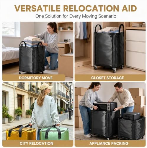 Large Waterproof Moving Bag with Wheels, Heavy Duty Moving Bags (Black,Large) - Image 6