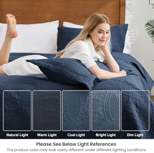 Love's cabin Oversized King Size Quilt Bedding Set Navy Bedspreads - Oversized King Lightweight Bedspread Comforter - Coin Pattern Coverlet for All Season - 3 Pieces (1 Quilt, 2 Pillow Shams) - Image 6