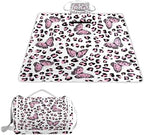 MNSRUU Picnic Blanket Waterproof Foldable, Pink Leopard Butterfly Large Outdoor Picnic Beach Camping Blanket Travel Mat, Shoulder Strap Tote, Rectangle 57x59in by MNSRUU