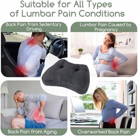 Lumbar Support Pillow for Recliner Chair/Accent Chair/Couch/Office Chair, Tufted Corduroy Back Support Cushion for Elderly, M-Shaped Recliner Cushions for Back Rest, Pain Relief, Reading, Dark Grey - Image 5