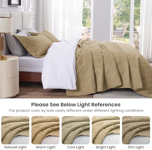 Love's cabin Oversized King Quilt Set, Soft Bedspread Comforter, Camel - Image 5