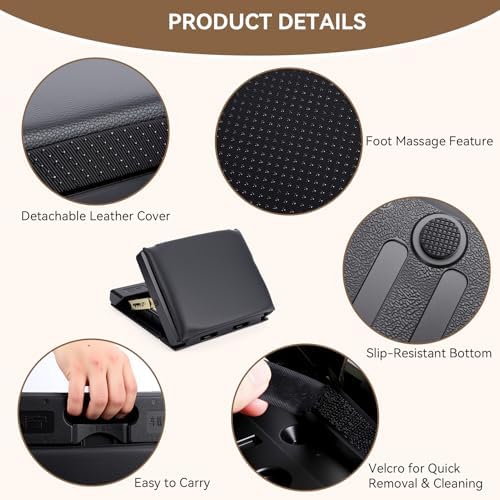 Car Foot Rest, Foldable Non-Slip Footstool with Removable Cushion, Portable Travel and Adjustable Under Desk Foot Rest for Office Chair, Ergonomic Support - Image 3