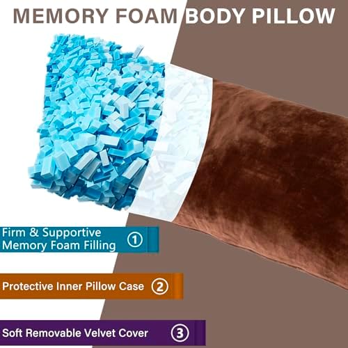 1 MIDDLE ONE Body Pillow, Memory Foam Body Pillows for Adults Sleeping, Long Pillow for Bed, Big Large Firm Full Body Pillow for Side Sleeper, 20x54 Inch, Coffee - Image 2